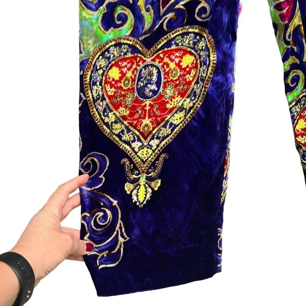 VTG Gianni Versace Jeweled Hearts Silk Velvet Baroque Pleated Pant Vibrant Italy - Picture 9 of 17
